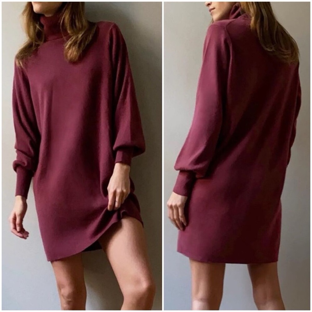 Aritzia Wilfred Rebecca Turtleneck Merino Wool Sweater Dress In Frosted Plum